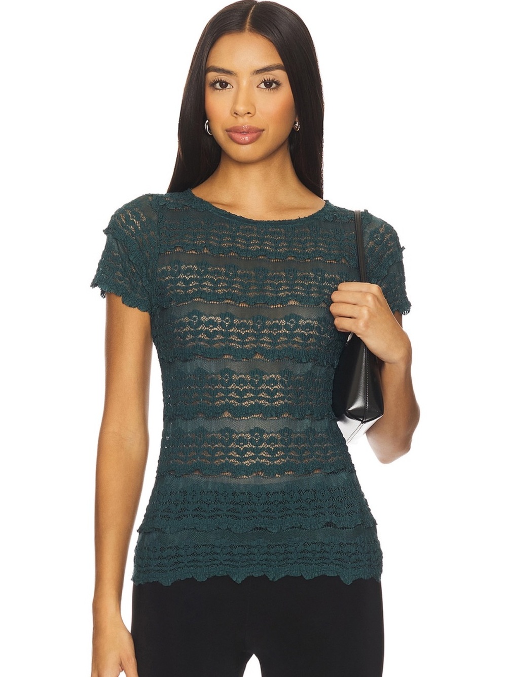 NWT - Angelina Lace Tee - Seamoss Teal Short Sleeve Top